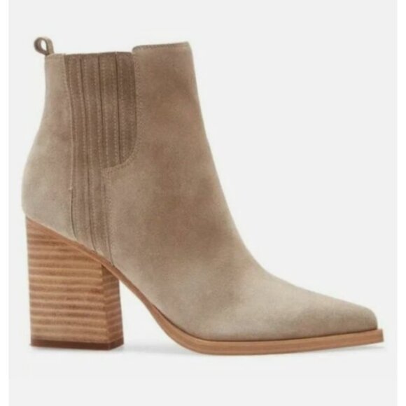 Marc Fisher Oshay Beige Suede Western Chelsea Booties | 8 / 8.5 - Picture 1 of 11